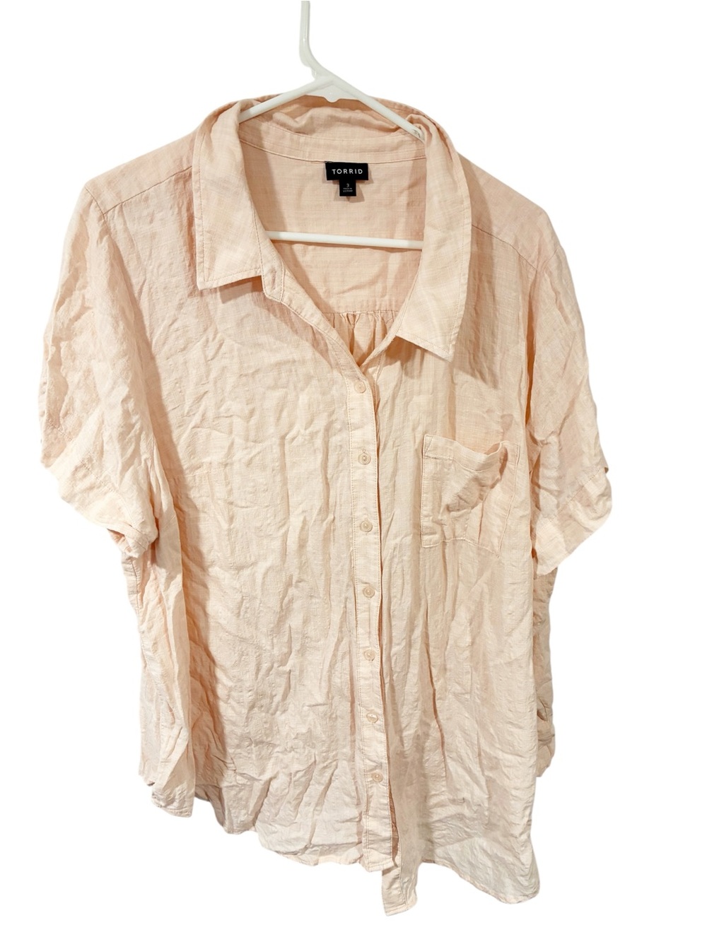 Torrid Plus Size Peach Pink Gauze‎ Button Front Short Sleeve Top Size 3X